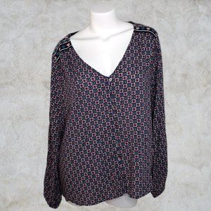 Flying Tomato Long Sleeved Lightweight Flowy Top / Button Down w/ Embroidery 3X